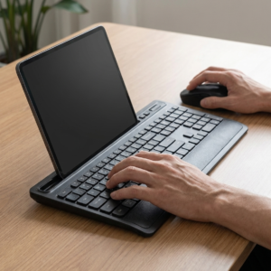 Wireless Keyboard & Mouse Set - Silent Ergonomic, Tablet Holder & Cushioned Rest