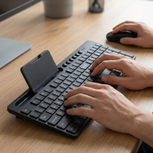 Ergonomic Wireless Keyboard & Mouse Set - Silent 2.4G with Phone/Tablet Holder