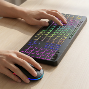 RGB Backlit Keyboard & Mouse Set - Full-Size Membrane Keyboard & Ergonomic Mouse, 1600 DPI