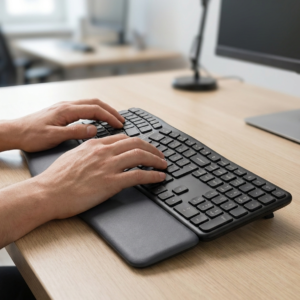 Ergonomic Split Wireless Keyboard - Wrist Rest, Silent, Rechargeable, Bluetooth Tri-Mode