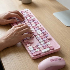 Retro Wireless Keyboard & Mouse Set - 2.4G, Silent Keys, Ergonomic Mouse